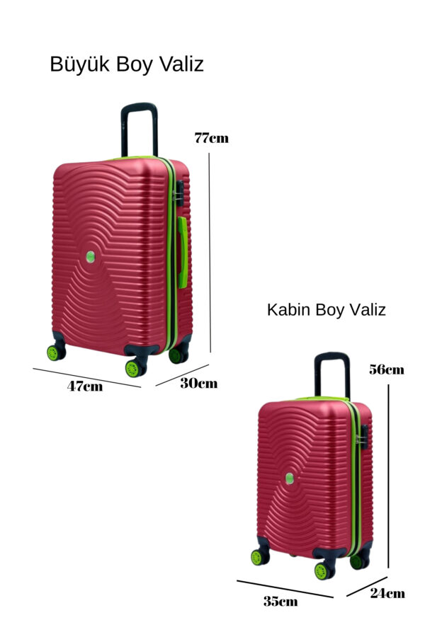 2'li Valiz Seti Büyük Boy - Kabin Boy Bordo 1169