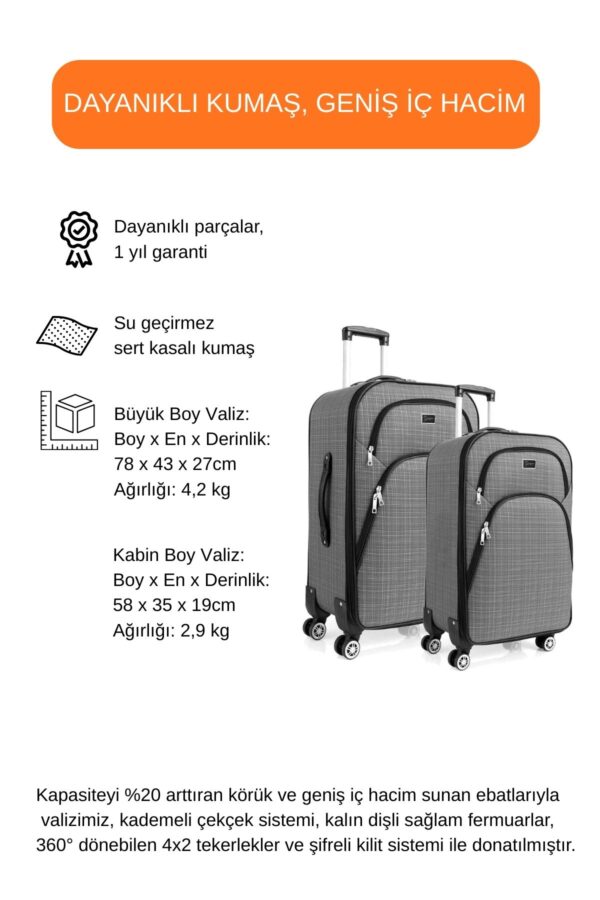 2'li Valiz Seti Büyük Boy - Kabin Boy - Makyaj Gri 1081
