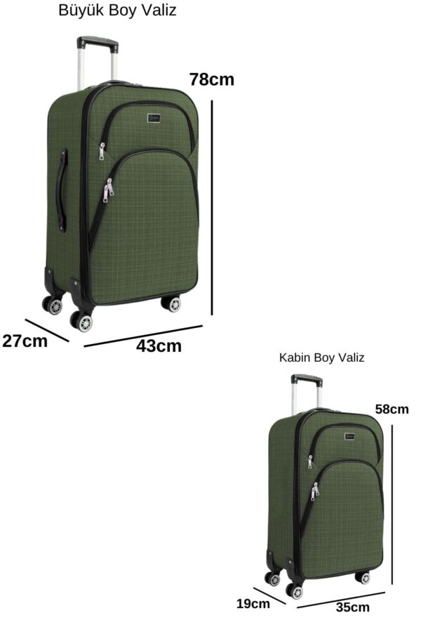 2'li Valiz Seti Büyük Boy - Kabin Boy - Makyaj Haki 1081