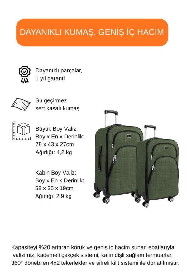 2'li Valiz Seti Büyük Boy - Kabin Boy - Makyaj Haki 1081