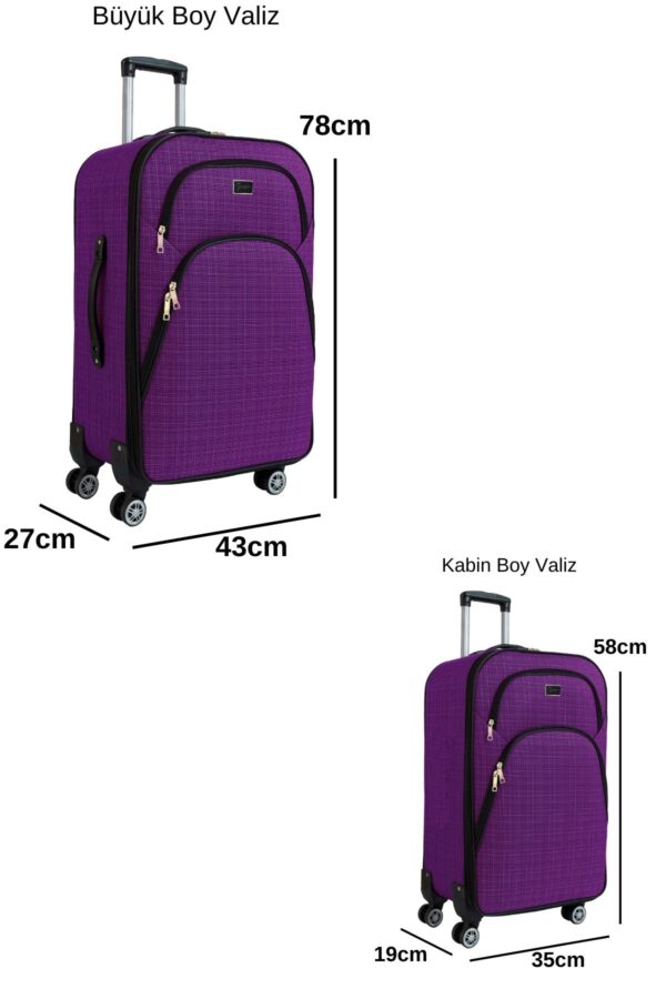 2'li Valiz Seti Büyük Boy - Kabin Boy - Makyaj Mor 1081