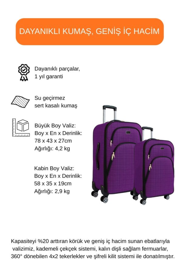 2'li Valiz Seti Büyük Boy - Kabin Boy - Makyaj Mor 1081