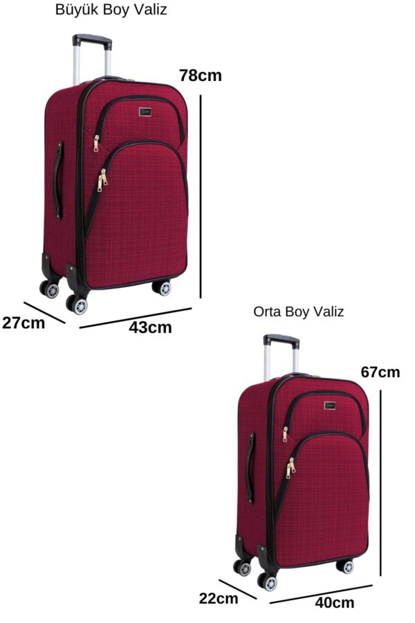 2'li Valiz Seti Büyük Boy - Orta Boy - Makyaj Bordo 1081