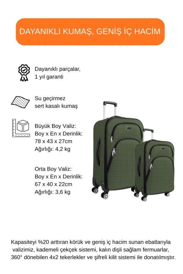 2'li Valiz Seti Büyük Boy - Orta Boy - Makyaj Haki 1081