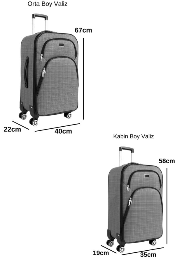 2'li Valiz Seti Orta Boy - Kabin Boy - Makyaj Gri 1081