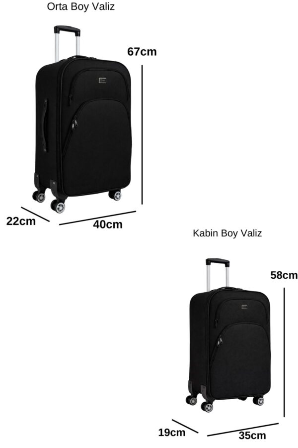 2'li Valiz Seti Orta Boy - Kabin Boy - Makyaj Siyah 1081