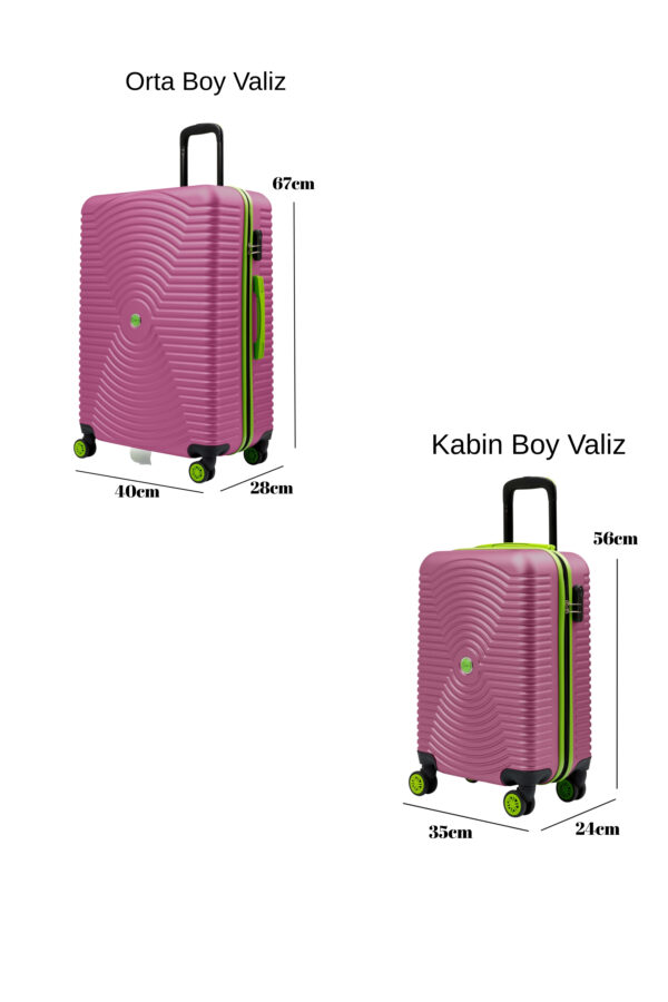 2'li Valiz Seti Orta Boy - Kabin Boy Pembe 1169