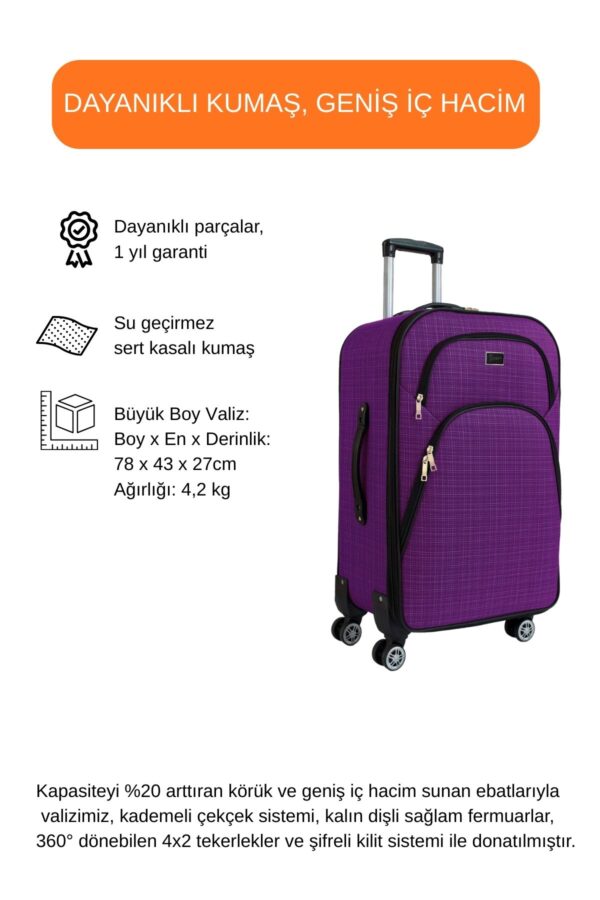 buyuk-boy-4-teker-kumas-valiz-mor-1081-138287.jpg Büyük Boy Kumaş Valiz Körüklü Geniş Hacimli Su Geçirmez 4 Tekerlekli Hafif Dayanıklı Mor 1081