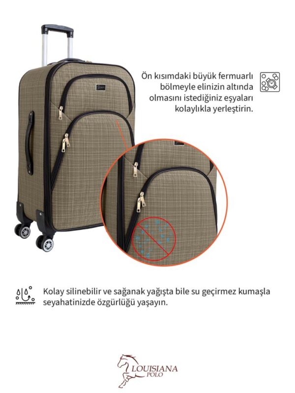 2’li Valiz Seti Büyük + Kabin Boy Kumaş Valiz Körüklü Geniş Hacimli 4 Teker Bej 1081