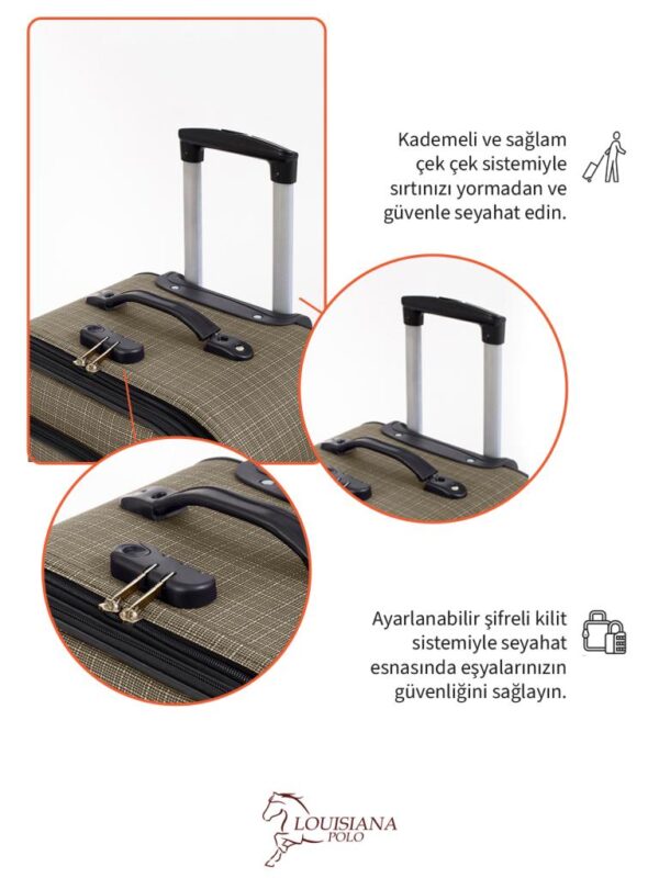 2’li Valiz Seti Büyük + Kabin Boy Kumaş Valiz Körüklü Geniş Hacimli 4 Teker Bej 1081