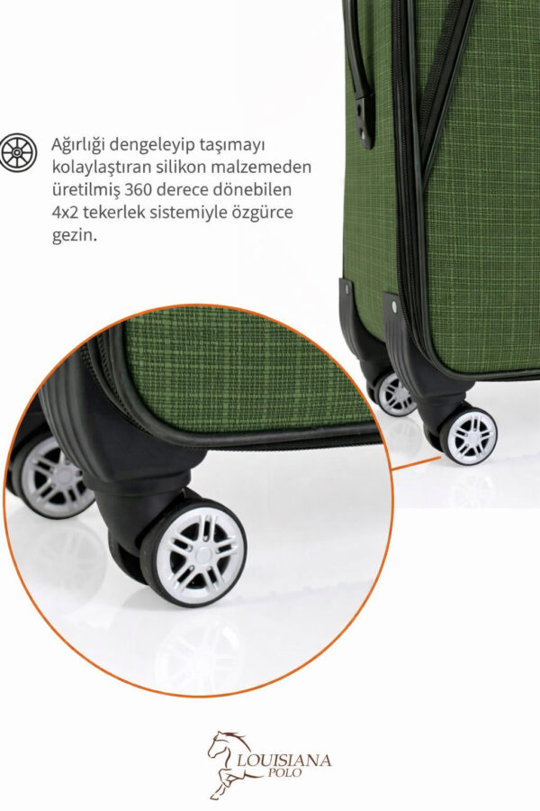 2’li Valiz Seti Büyük + Kabin Boy Kumaş Valiz Körüklü Geniş Hacimli 4 Teker Haki 1081