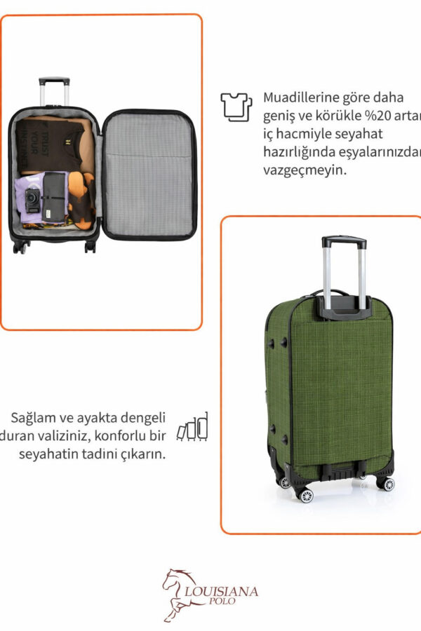 2’li Valiz Seti Büyük + Orta Boy Kumaş Valiz Körüklü Geniş Hacimli 4 Teker Haki 1081