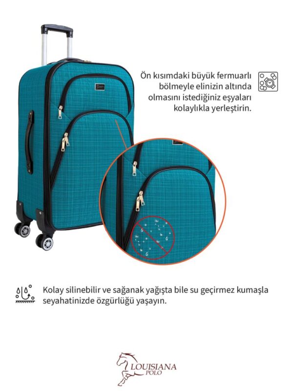 2’li Valiz Seti Büyük + Orta Boy Kumaş Valiz Körüklü Geniş Hacimli 4 Teker Turkuaz 1081