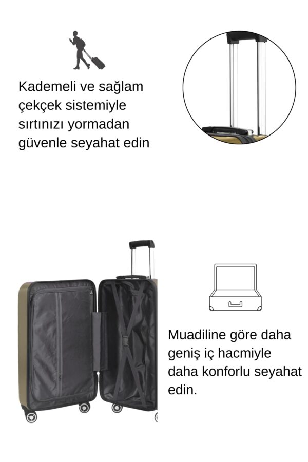 Kabin Boy Valiz %100 Polikarbon Geniş Hacimli Ultra Hafif Darbe Dayanıklı 4 Tekerlekli Altın 1809