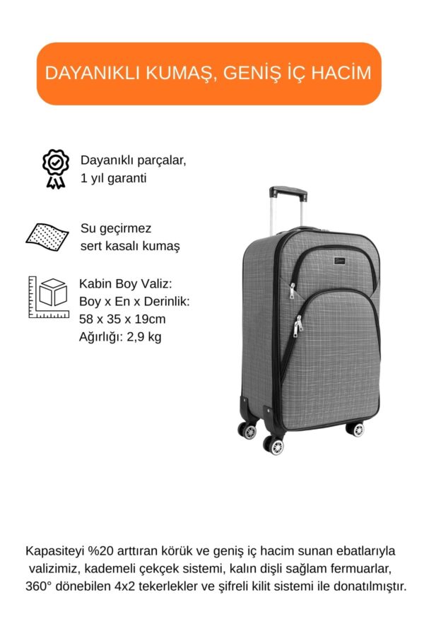 kabin-boy-4-teker-kumas-valiz-gri-1081-138026.jpg Kabin Boy Kumaş Valiz Körüklü Geniş Hacimli Su Geçirmez 4 Tekerlekli Hafif Dayanıklı Gri 1081