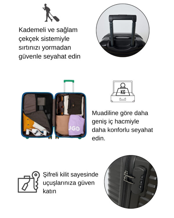 NIPPON Kabin Boy Valiz %100 Polikarbon Geniş Hacimli Ultra Hafif Darbe Dayanıklı 4 Tekerlekli Parlak Siyah 1819