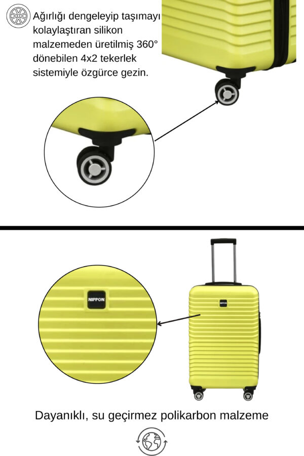 NIPPON Kabin Boy Valiz %100 Polikarbon Geniş Hacimli Ultra Hafif Darbe Dayanıklı 4 Tekerlekli Sarı 1811