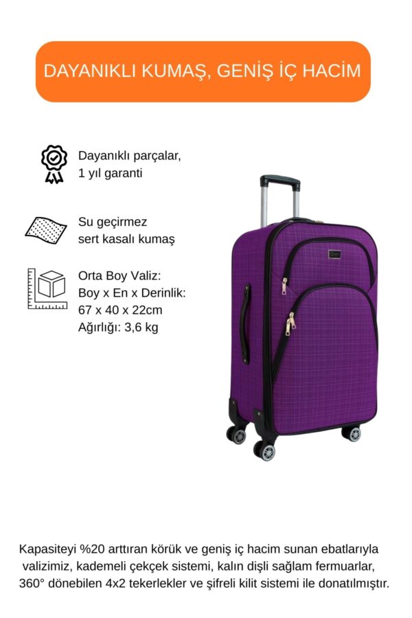 orta-boy-4-teker-kumas-valiz-mor-1081-138311.jpg Orta Boy Kumaş Valiz Körüklü Geniş Hacimli Su Geçirmez 4 Tekerlekli Hafif Dayanıklı Mor 1081