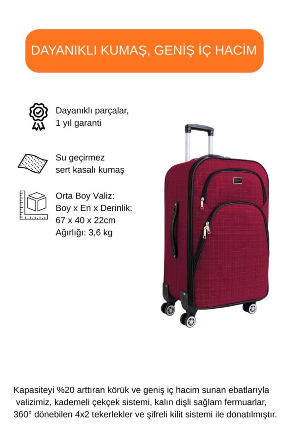 Orta Boy Valiz + Makyaj Çanta Bordo 1081