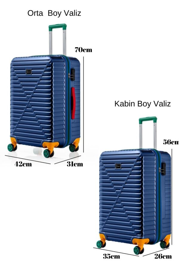 2’li Valiz Seti Orta + Kabin Boy Polikarbon Geniş Hacimli Darbe Dayanıklı 4 Teker Lacivert 1088