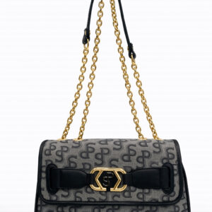 Silver Polo Çapraz Askılı Kadın Çanta Monogram Desenli Gri-Siyah 1087