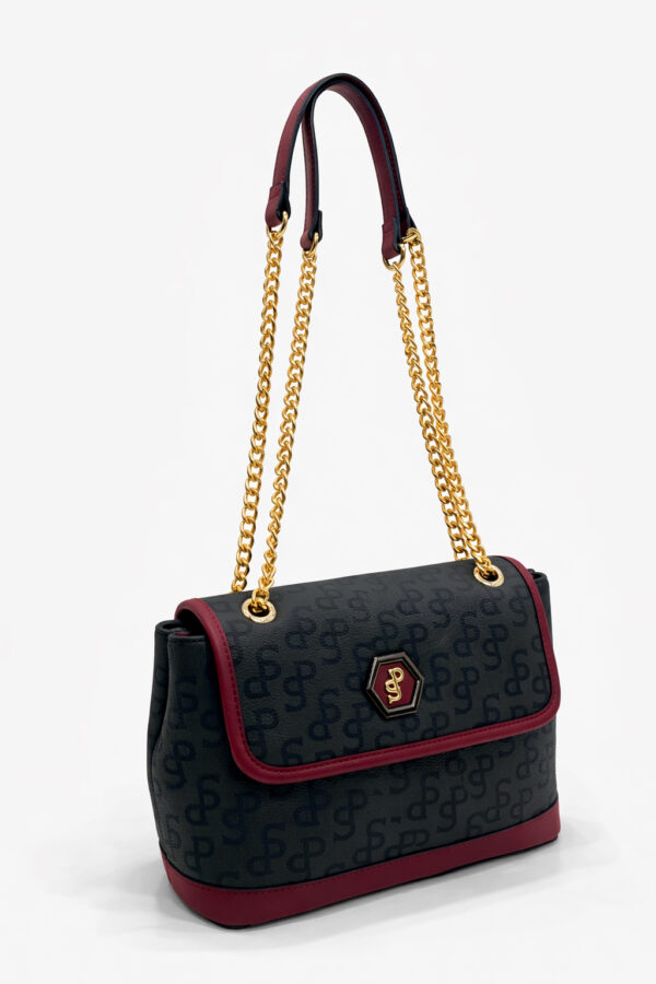 Silver Polo Çapraz Askılı Kadın Çanta Monogram Desenli Siyah-Bordo 1084